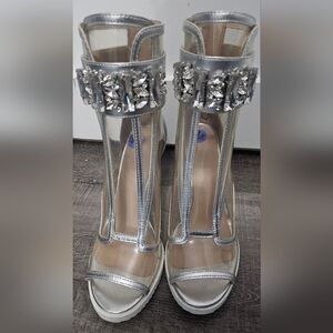 Karl Lagerfeld Paris Shoes Dress Bootie Ankle Boots Clear Silver Transparent 8.5